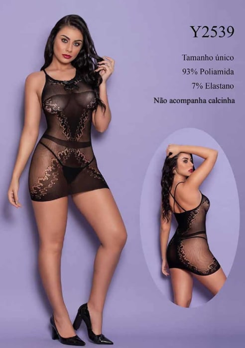 Bodystocking Mini Vestido Preto - Y2539 (0)